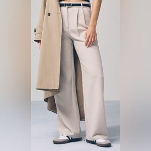 A&F Sloane Tailored Pant — Light Taupe Wide-Leg High-Waisted Pants